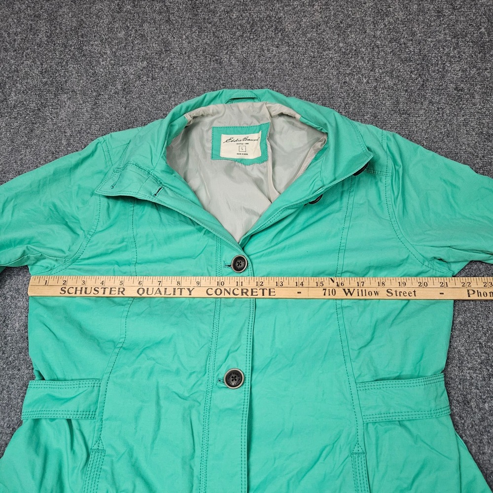 Eddie Bauer Jacket L Teal Button Front Lightweight Lined Spring‎ Coat Rain Coat - Picture 10 of 11